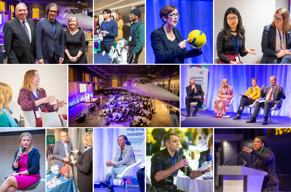 Photo shows a montage of speakers and delegates involved in the Integrating Innovation conference
