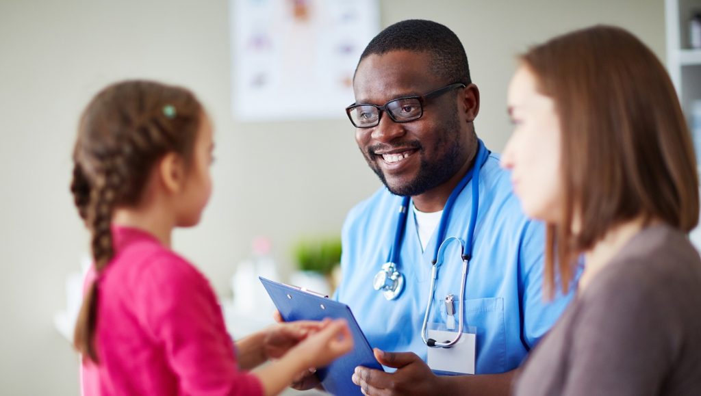 Child, mother and paediatric doctor